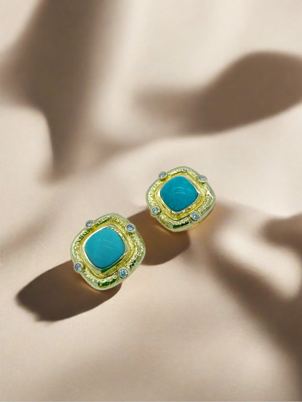Amazonite, Gold, and Diamond Earrings available at Mildred Hoit in Palm Beach.