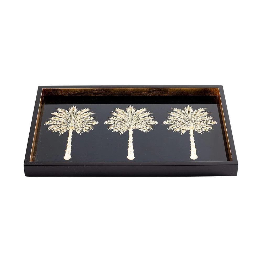 Caspari Grand Palms Lacquer Vanity Tray in Black