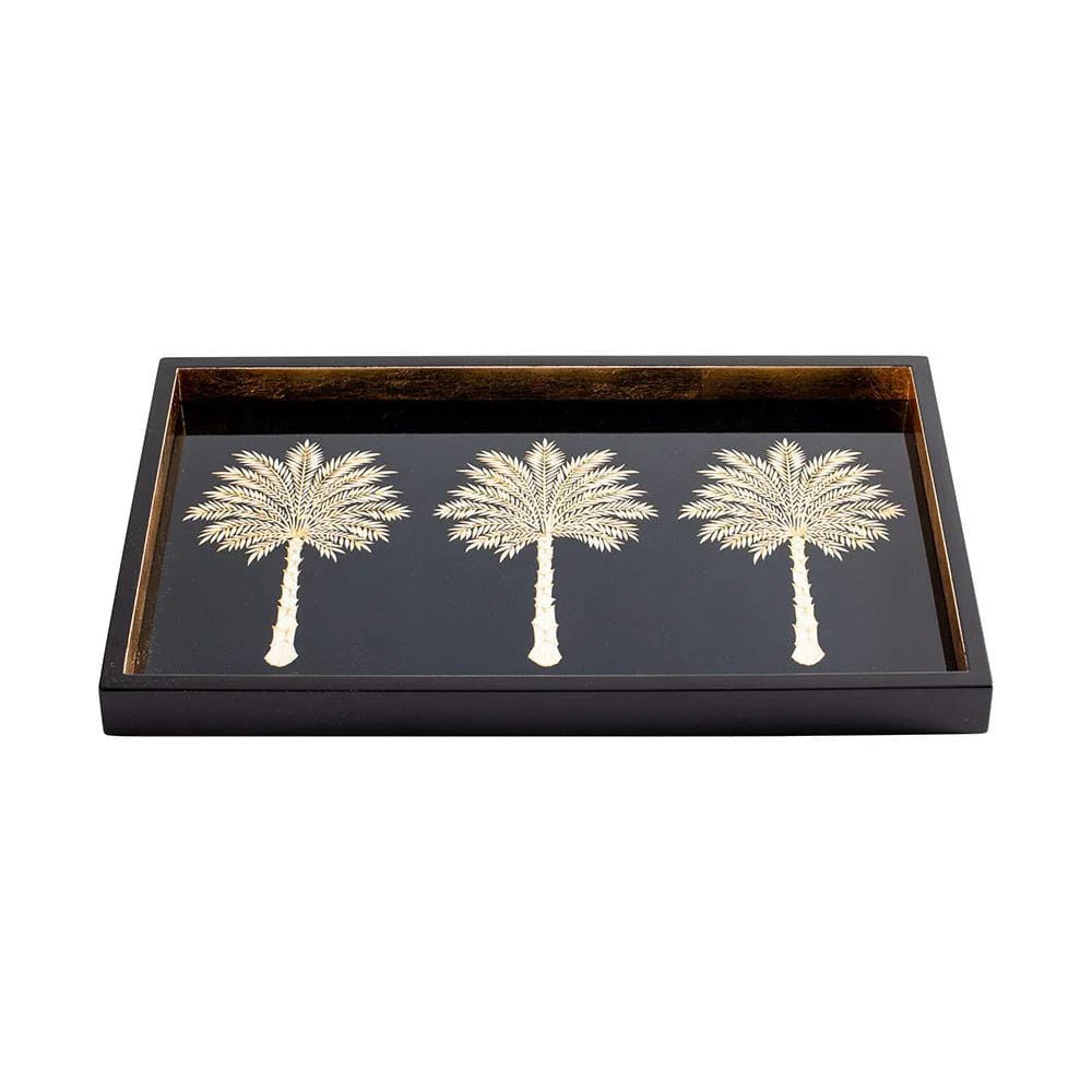 Caspari Grand Palms Lacquer Vanity Tray in Black