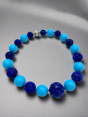 Reconstituted Turquoise and Carved Lapis Necklace