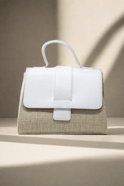 Leather and Raffia Bag in White available at Mildred Hoit in Palm Beach.