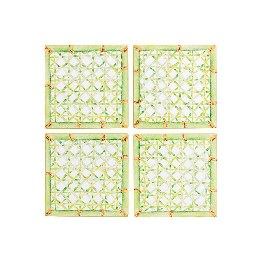 Caspari Trellis Square Lacquer Coaster in Holder - Set of 4