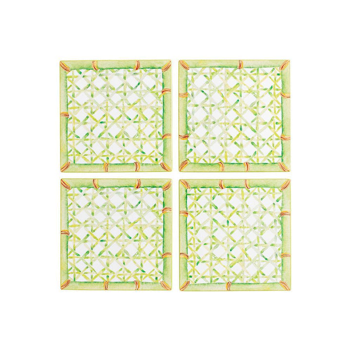 Caspari Trellis Square Lacquer Coaster in Holder - Set of 4