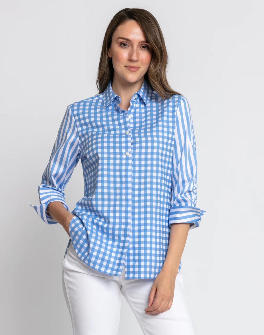 Hinson Wu Zoey Blouse in Blue and White - Mildred Hoit