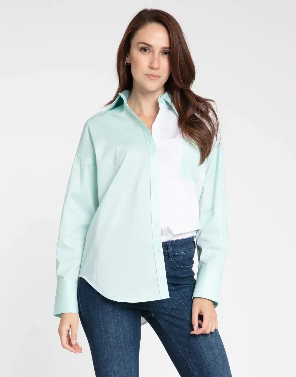 Hinson Wu Larissa Long Sleeve Color Block Tunic in Mint and White - Mildred Hoit