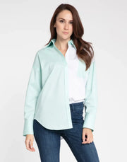 Hinson Wu Larissa Long Sleeve Color Block Tunic in Mint and White