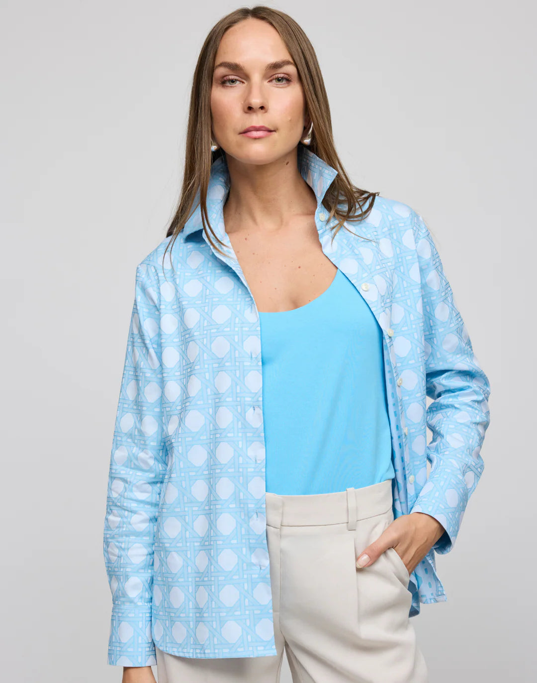 Hinson Wu Margot Lattice Blouse in Ceramic Blue - Mildred Hoit