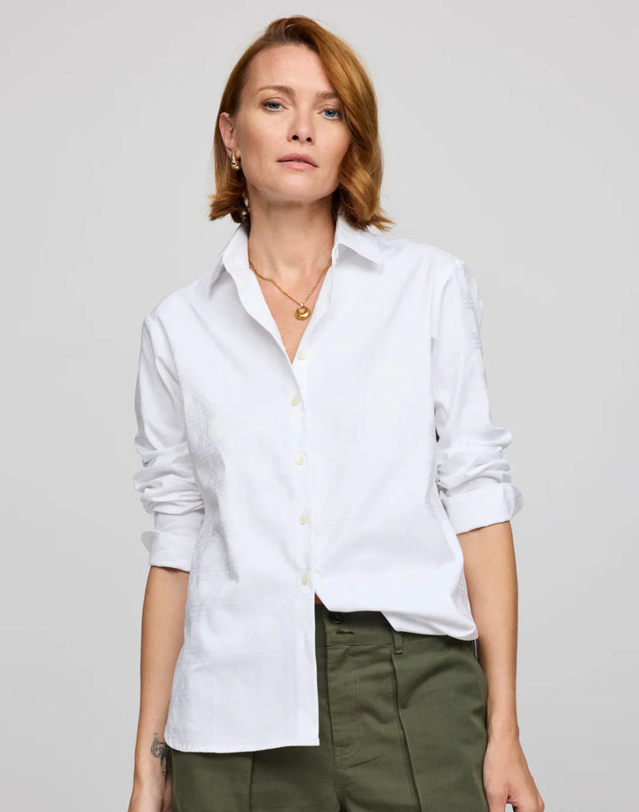 Hinson Wu Margot Long Sleeve Lattice Jacquard Shirt in White
