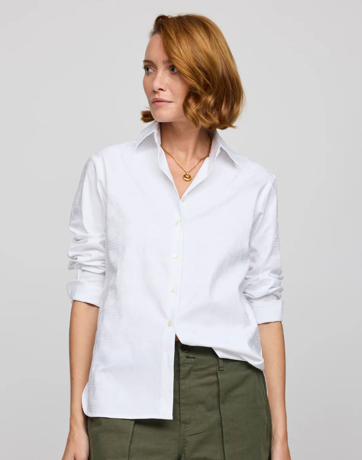 Hinson Wu Margot Long Sleeve Lattice Jacquard Shirt in White