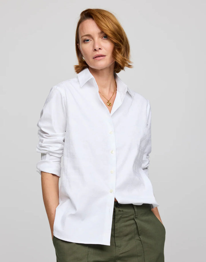 Hinson Wu Margot Long Sleeve Lattice Jacquard Shirt in White