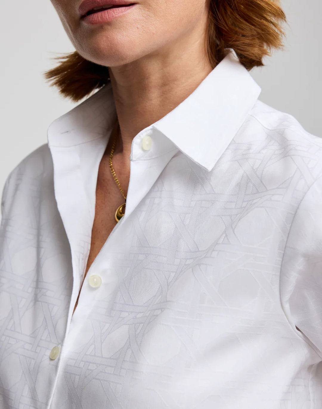 Hinson Wu Margot Long Sleeve Lattice Jacquard Shirt in White