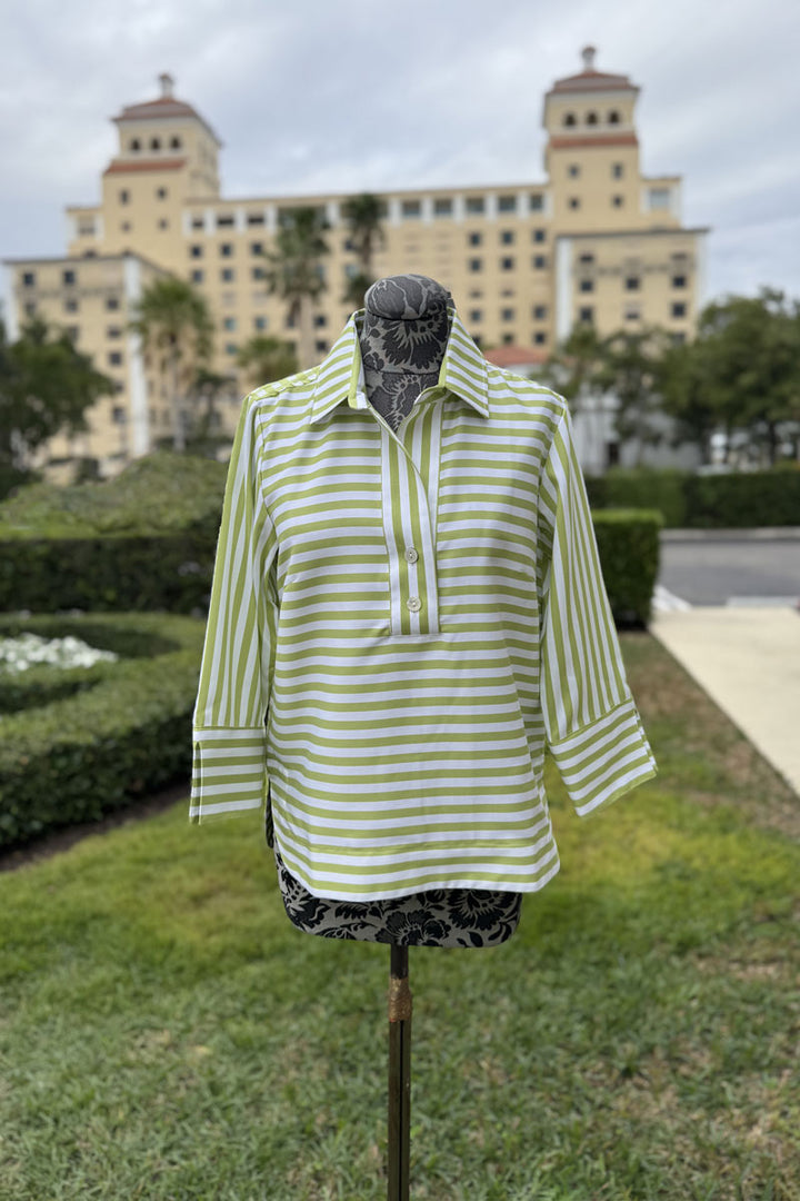 Hinson Wu Aileen Stripe and Gingham Combo Top in Lime