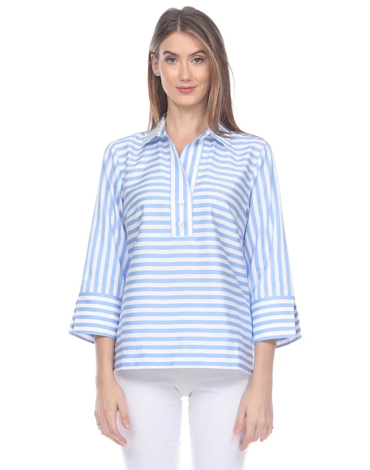 Hinson Wu Aileen Stripe and Gingham Combo Top in Blue and White