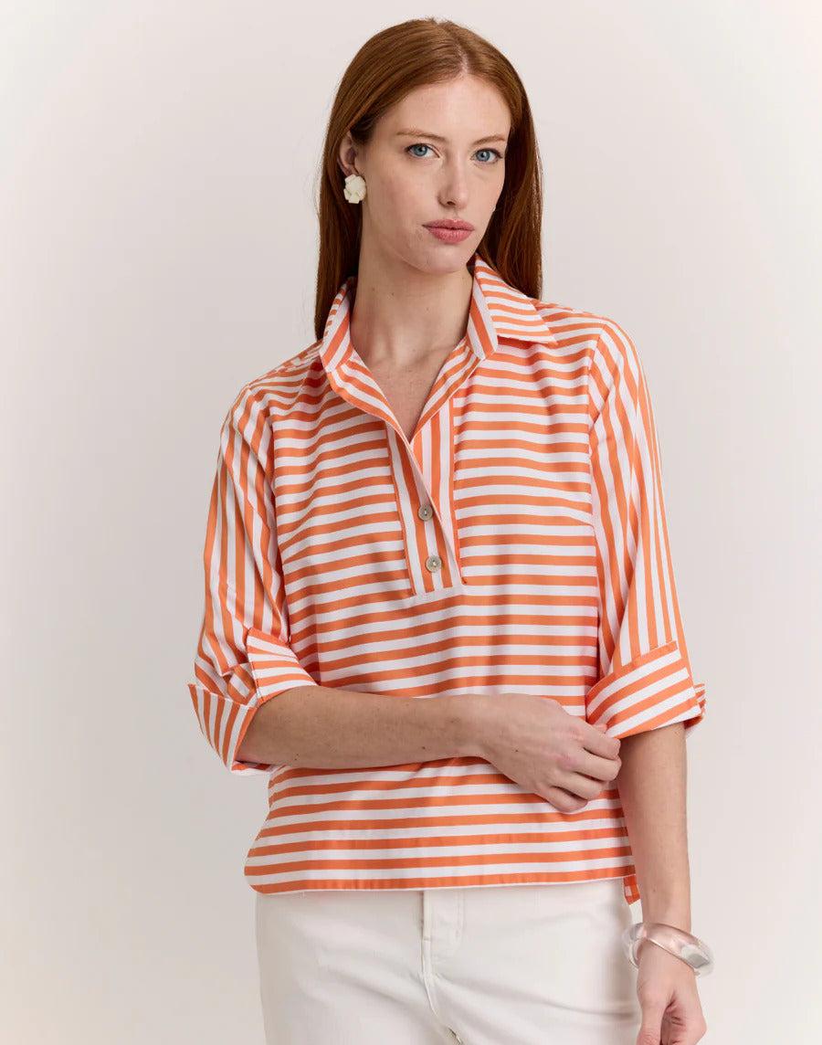 Hinson Wu Aileen Top in Tangerine & White - Mildred Hoit