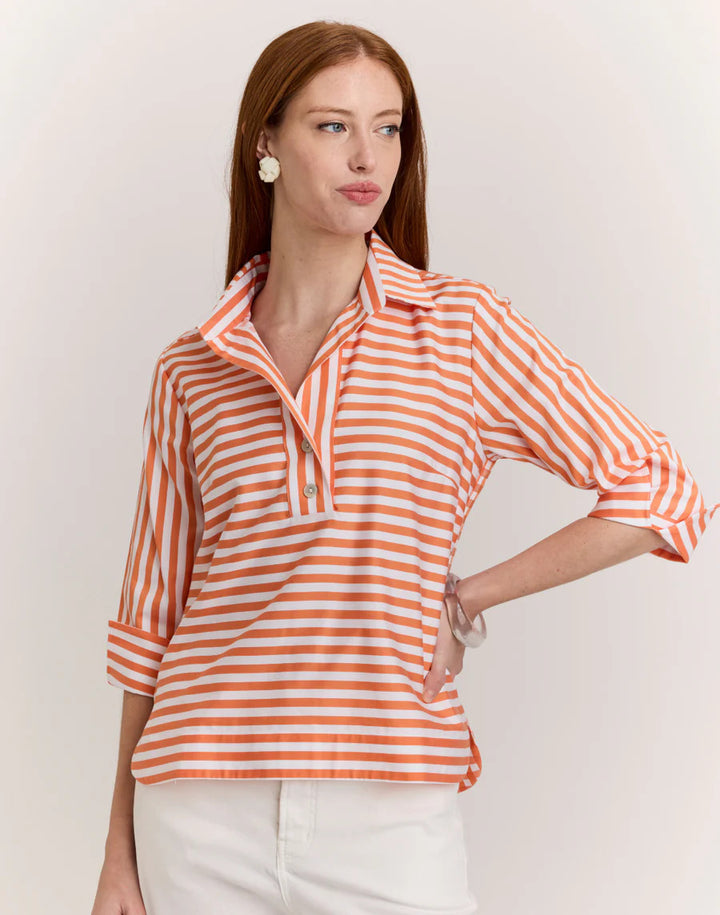 Hinson Wu Aileen Top in Tangerine & White - Mildred Hoit