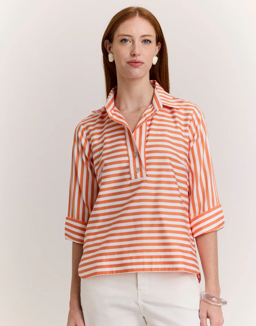 Hinson Wu Aileen Top in Tangerine & White - Mildred Hoit