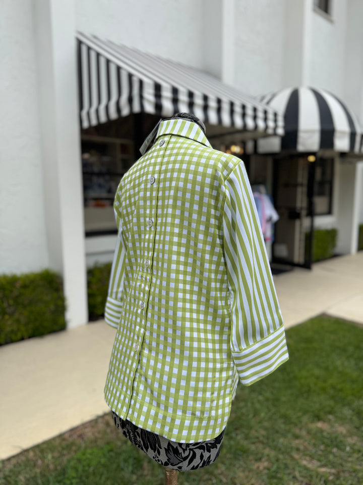 Hinson Wu Aileen Stripe and Gingham Combo Top in Lime