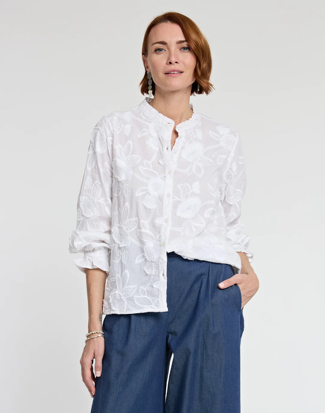 Hinson Wu Nicola Long Sleeve Blouse in Pearl - Mildred Hoit