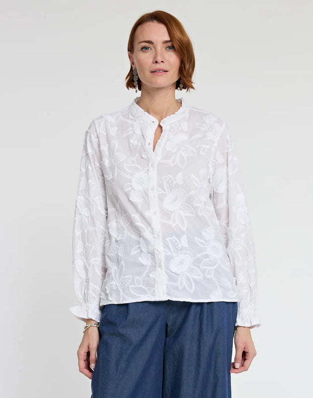 Hinson Wu Nicola Long Sleeve Blouse in Pearl available at Mildred Hoit in Palm Beach.