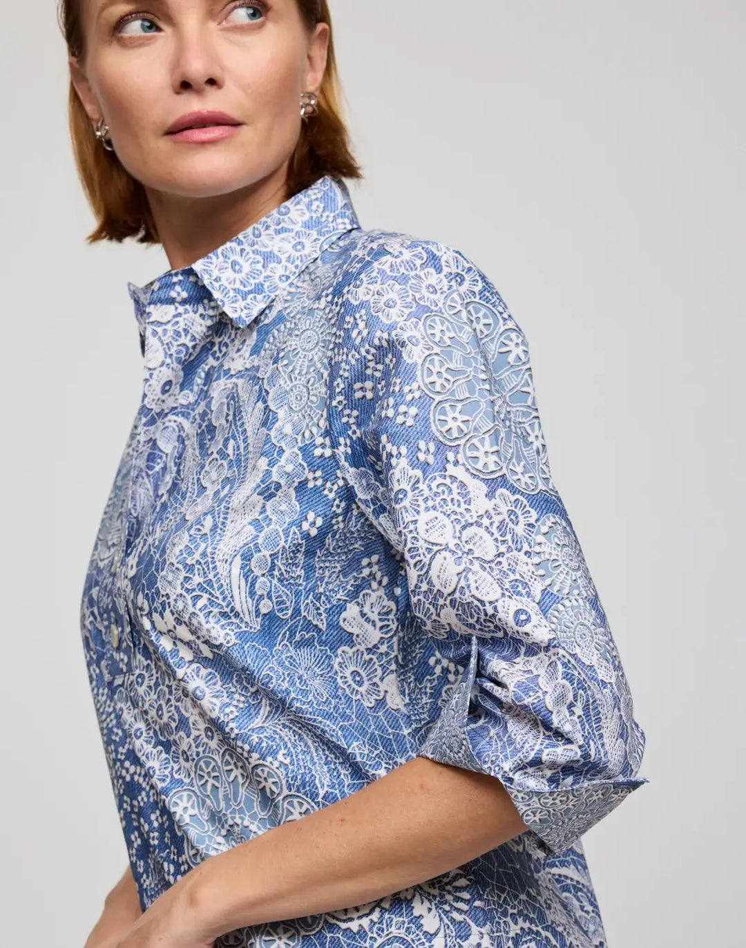 Hinson Wu Aileen Blouse in Blue and Ecru