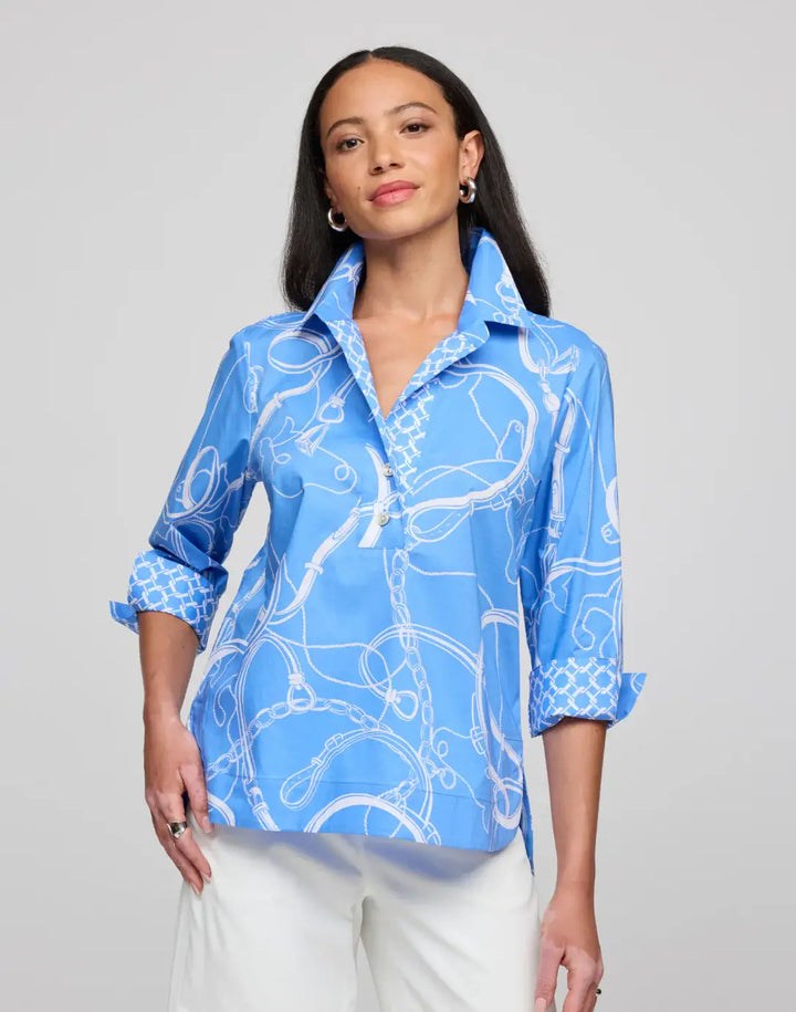 Hinson Wu Aileen Top in Cerulean and White - Mildred Hoit