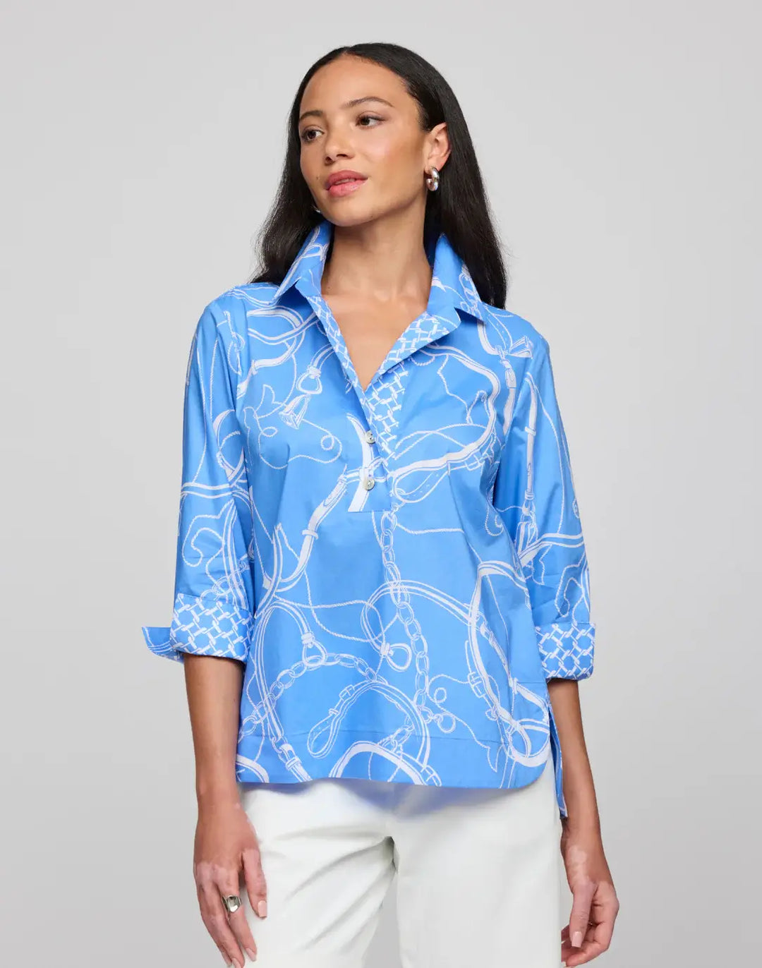 Hinson Wu Aileen Top in Cerulean and White - Mildred Hoit