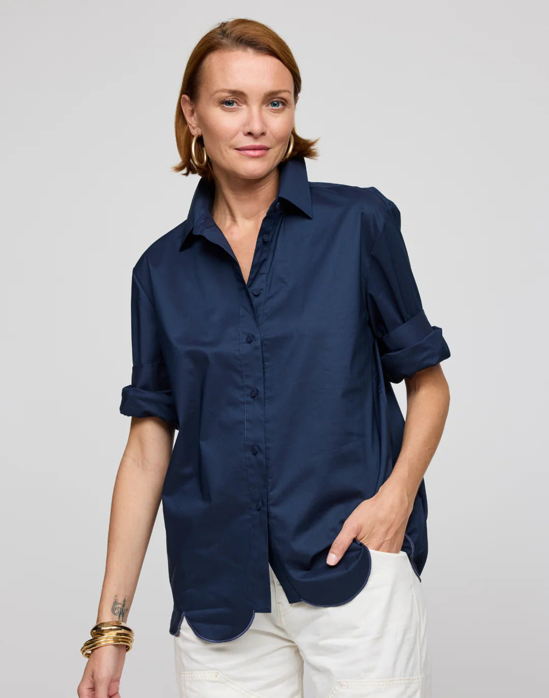 Hinson Wu Blaire Long Sleeve Shirt in Navy - Mildred Hoit