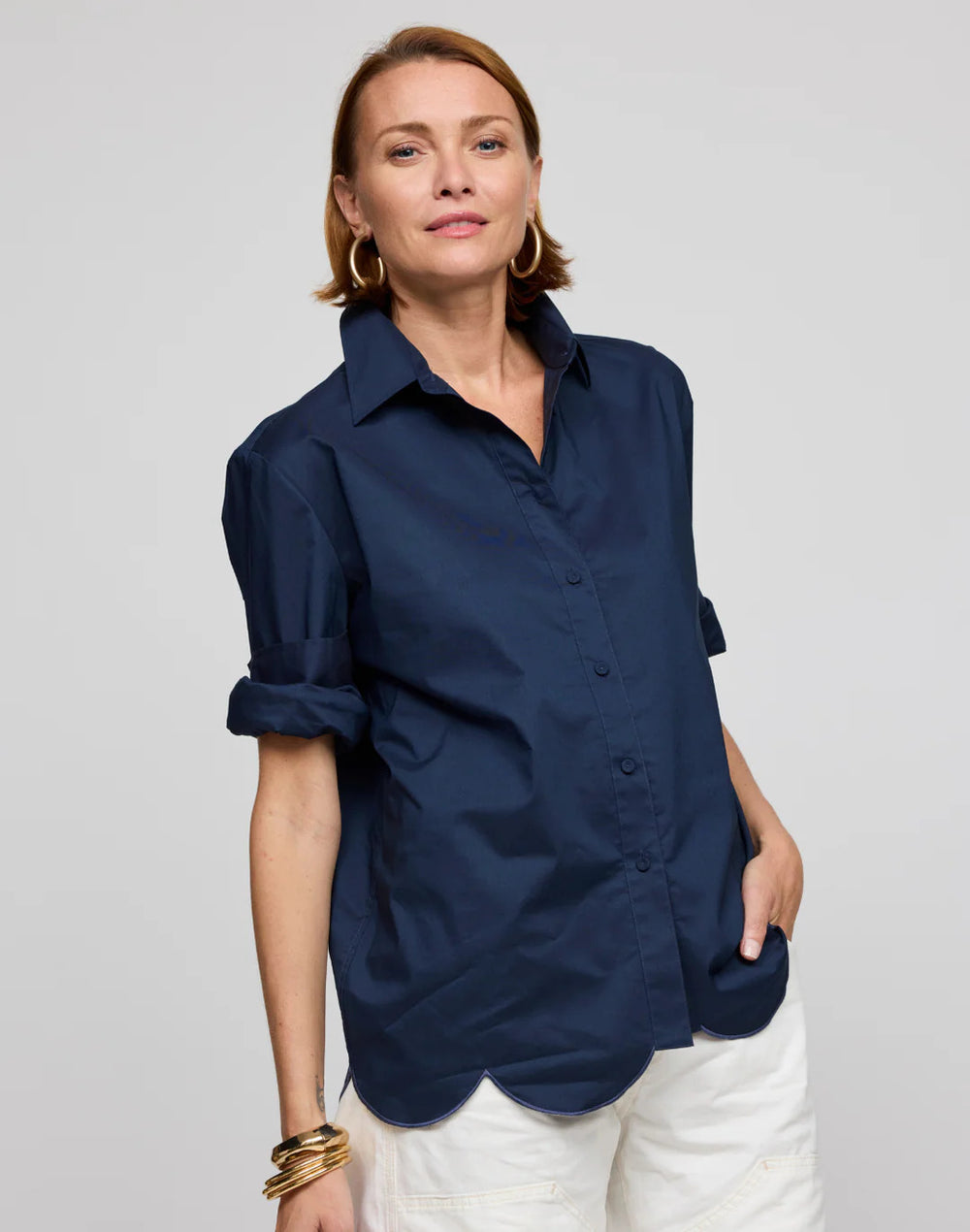 Hinson Wu Blaire Long Sleeve Shirt in Navy - Mildred Hoit