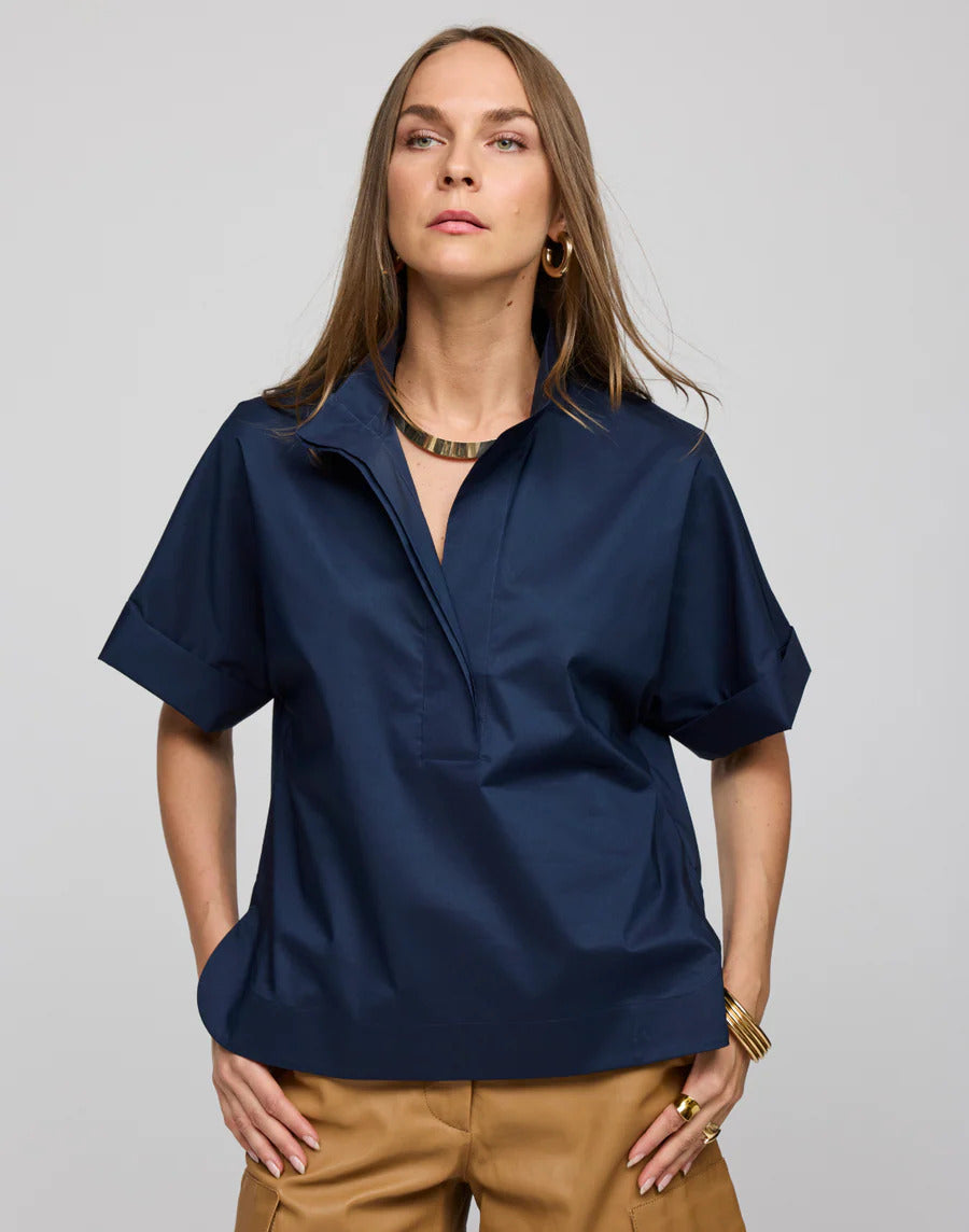 Hinson Wu Cara Elbow Sleeve Shirt in Navy - Mildred Hoit