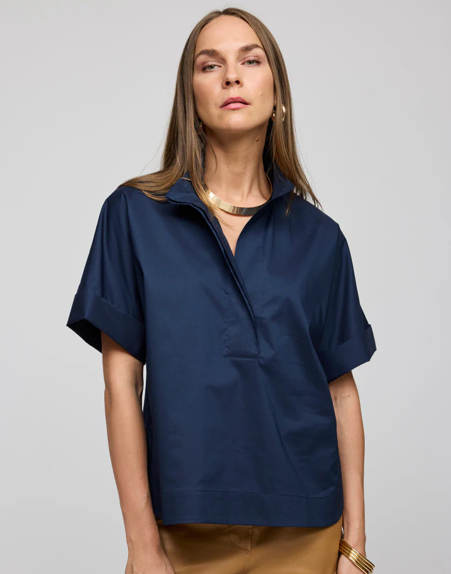 Hinson Wu Cara Elbow Sleeve Shirt in Navy - Mildred Hoit