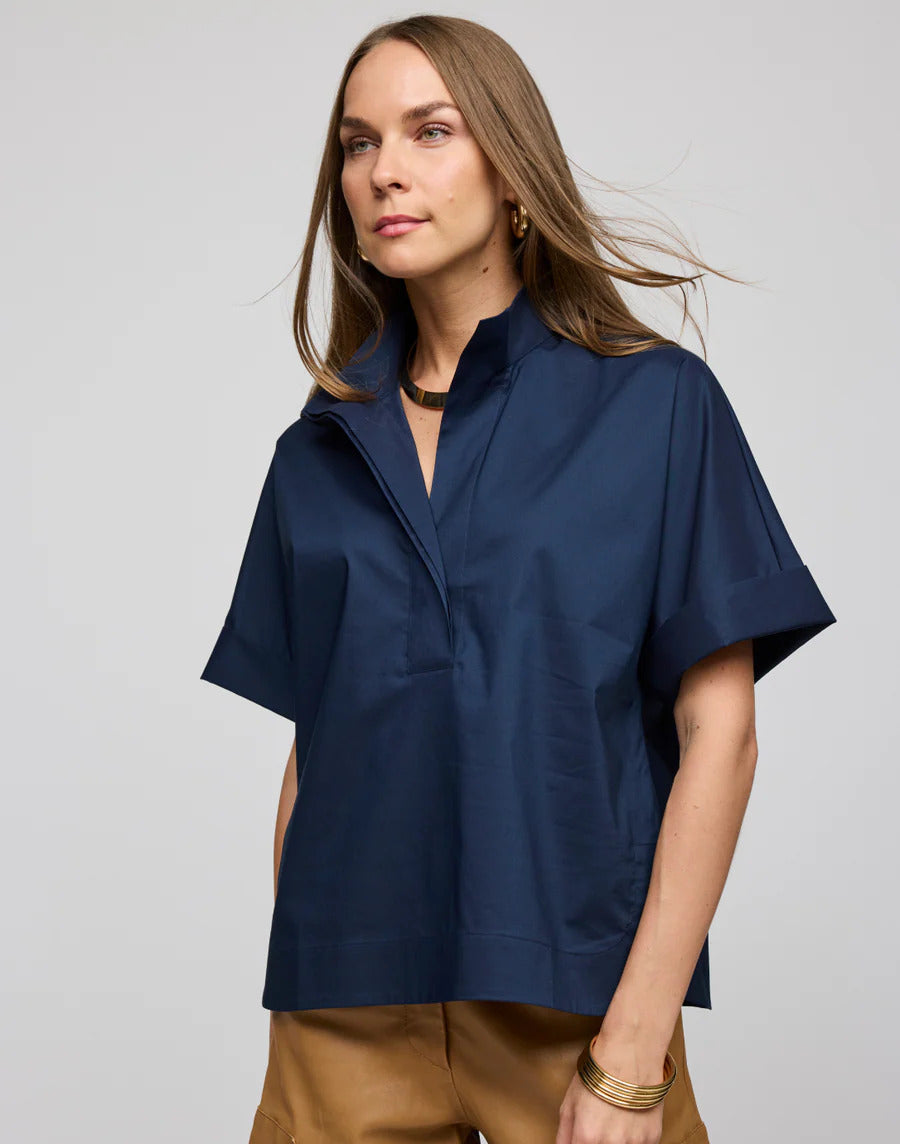 Hinson Wu Cara Elbow Sleeve Shirt in Navy - Mildred Hoit