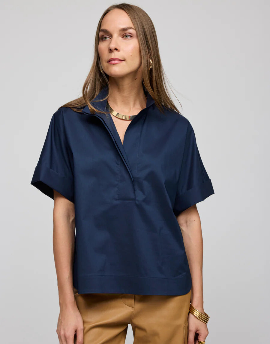 Hinson Wu Cara Elbow Sleeve Shirt in Navy - Mildred Hoit