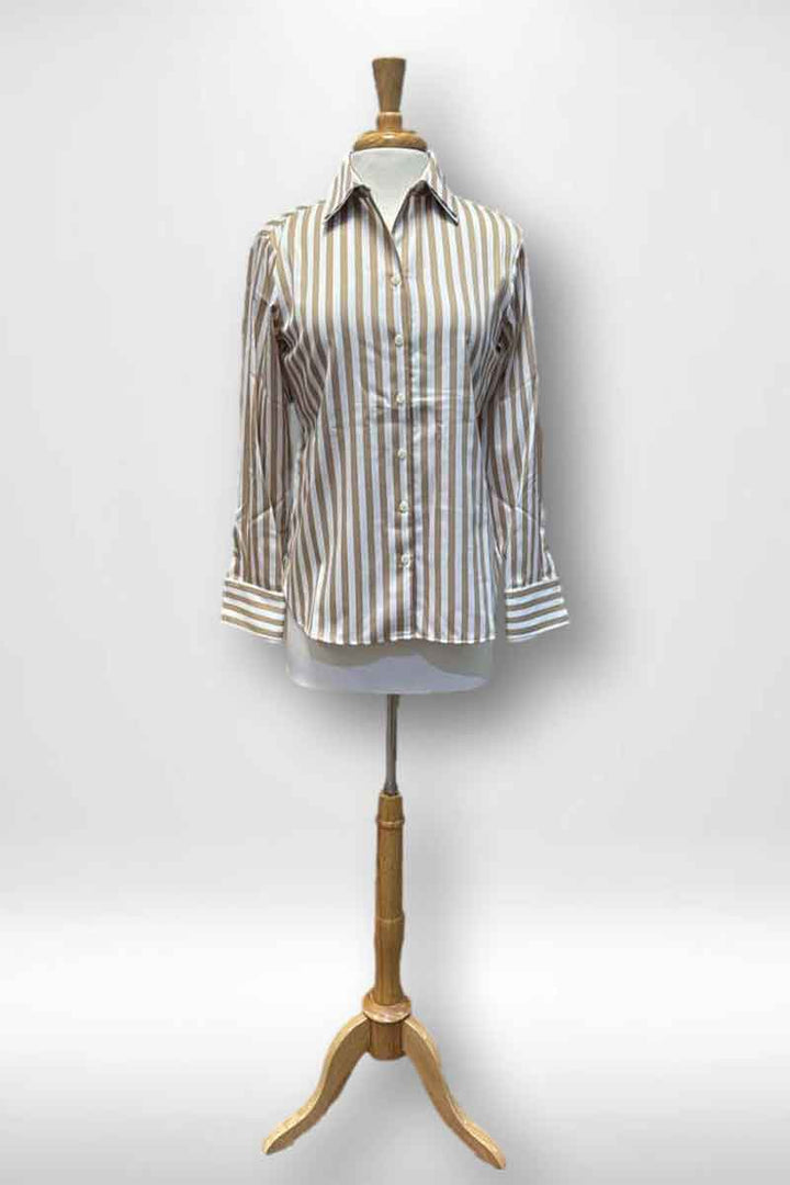 Hinson Wu Margot Long Sleeve Stripe Shirt in Latte & White - Mildred Hoit