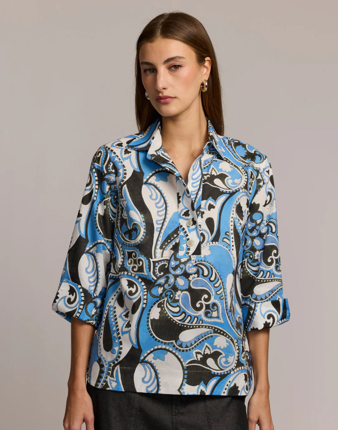 Aileen 3/4 Sleeve Dancing Paisley Shirt