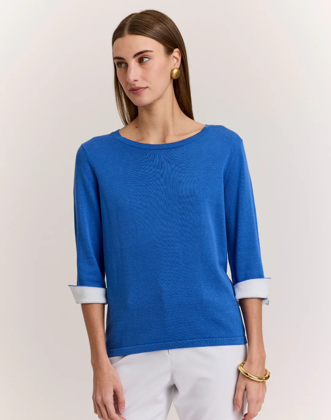 Hinson Wu Tyler Sweater in Lake Blue with Pearl White - Mildred Hoit