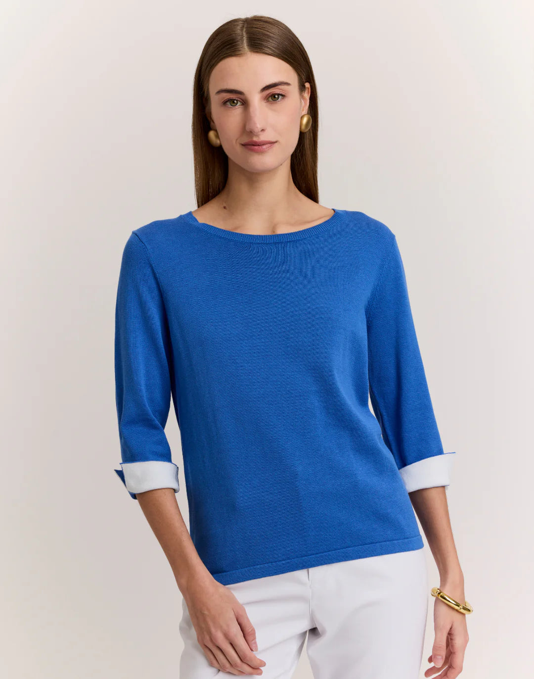 Hinson Wu Tyler Sweater in Lake Blue with Pearl White - Mildred Hoit