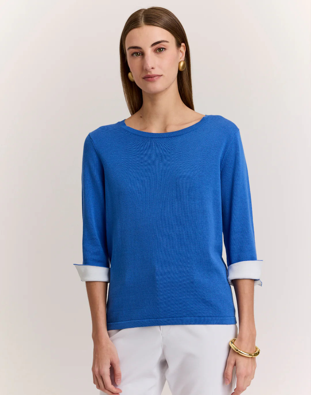 Hinson Wu Tyler Sweater in Lake Blue with Pearl White - Mildred Hoit