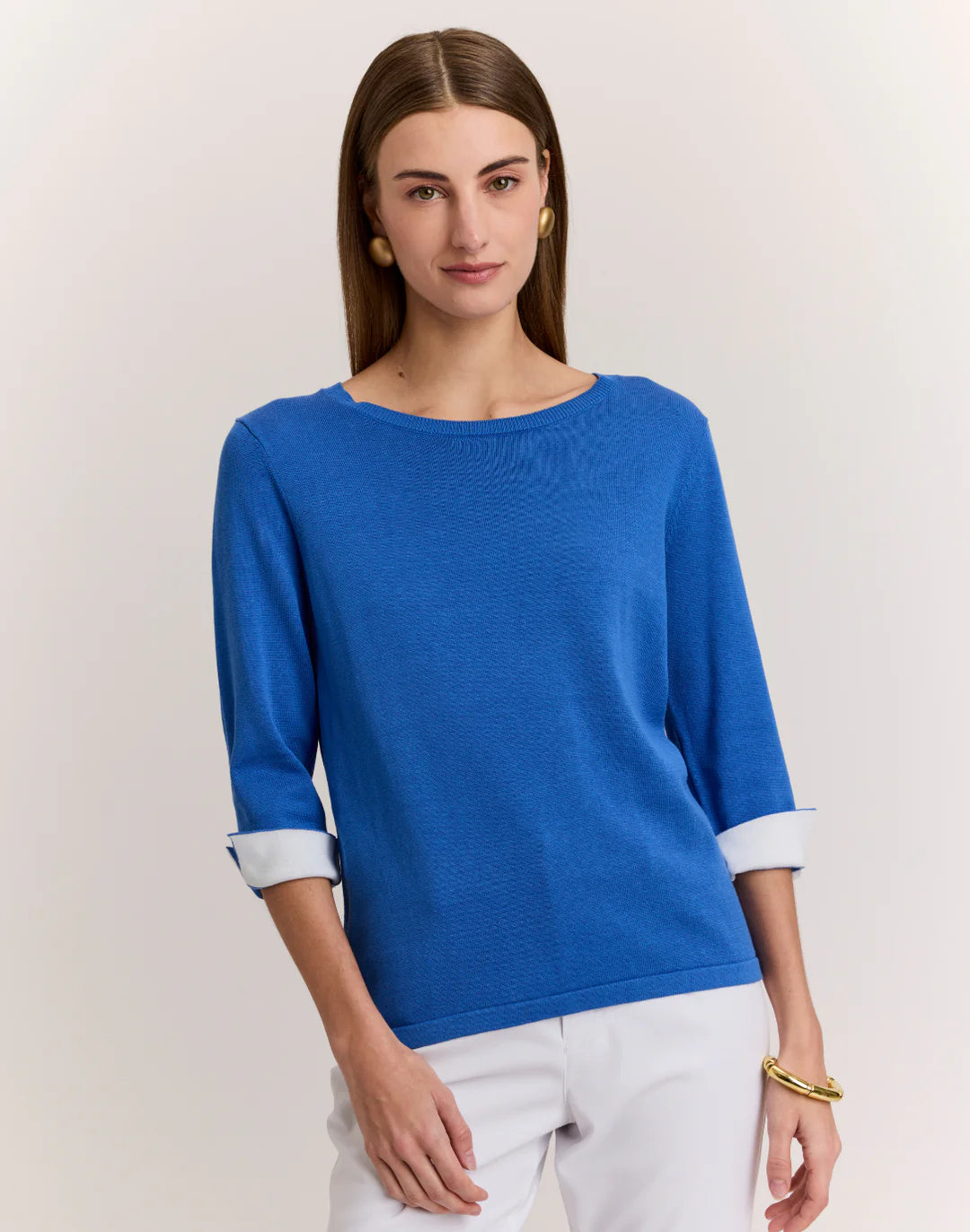 Hinson Wu Tyler Sweater in Lake Blue with Pearl White - Mildred Hoit