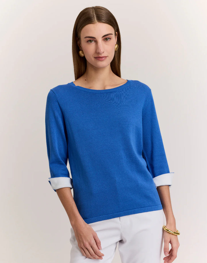 Hinson Wu Tyler Sweater in Lake Blue with Pearl White - Mildred Hoit