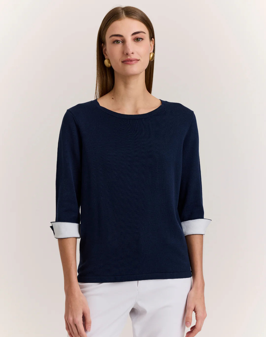 Hinson Wu Tyler Sweater in Navy with Pearl White - Mildred Hoit