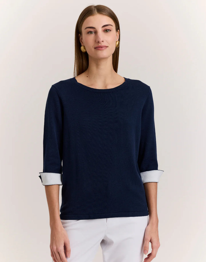 Hinson Wu Tyler Sweater in Navy with Pearl White - Mildred Hoit