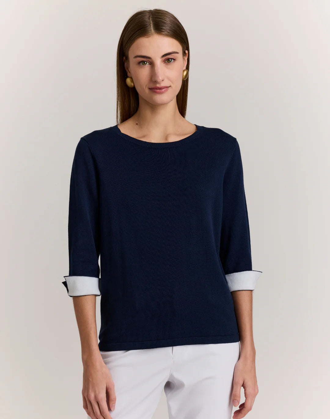 Hinson Wu Tyler Sweater in Navy with Pearl White - Mildred Hoit