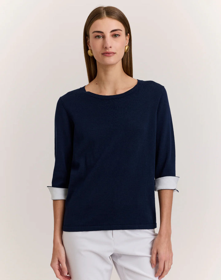 Hinson Wu Tyler Sweater in Navy with Pearl White - Mildred Hoit