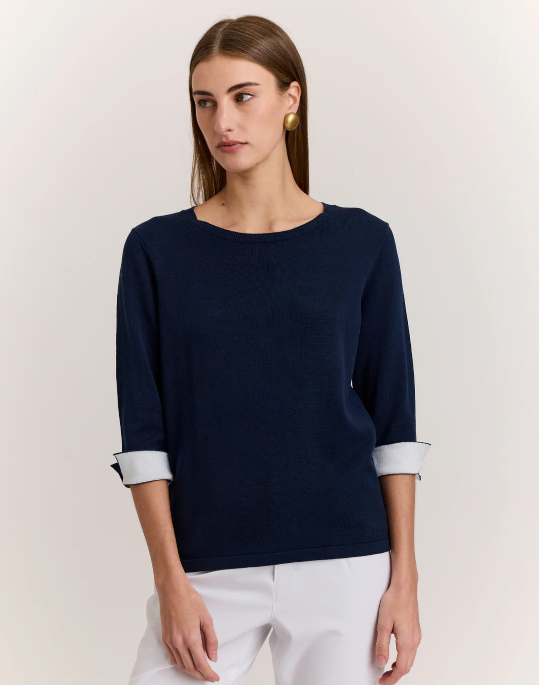 Hinson Wu Tyler Sweater in Navy with Pearl White - Mildred Hoit
