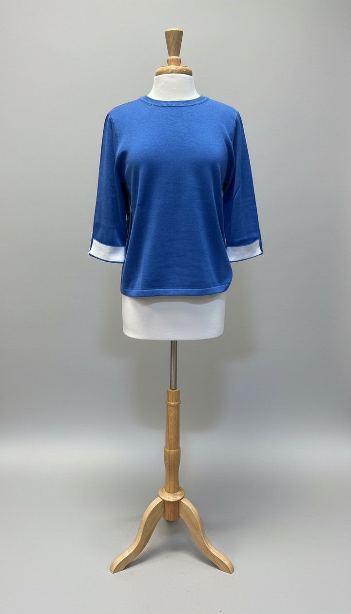 Hinson Wu Tyler Sweater in Lake Blue with Pearl White - Mildred Hoit