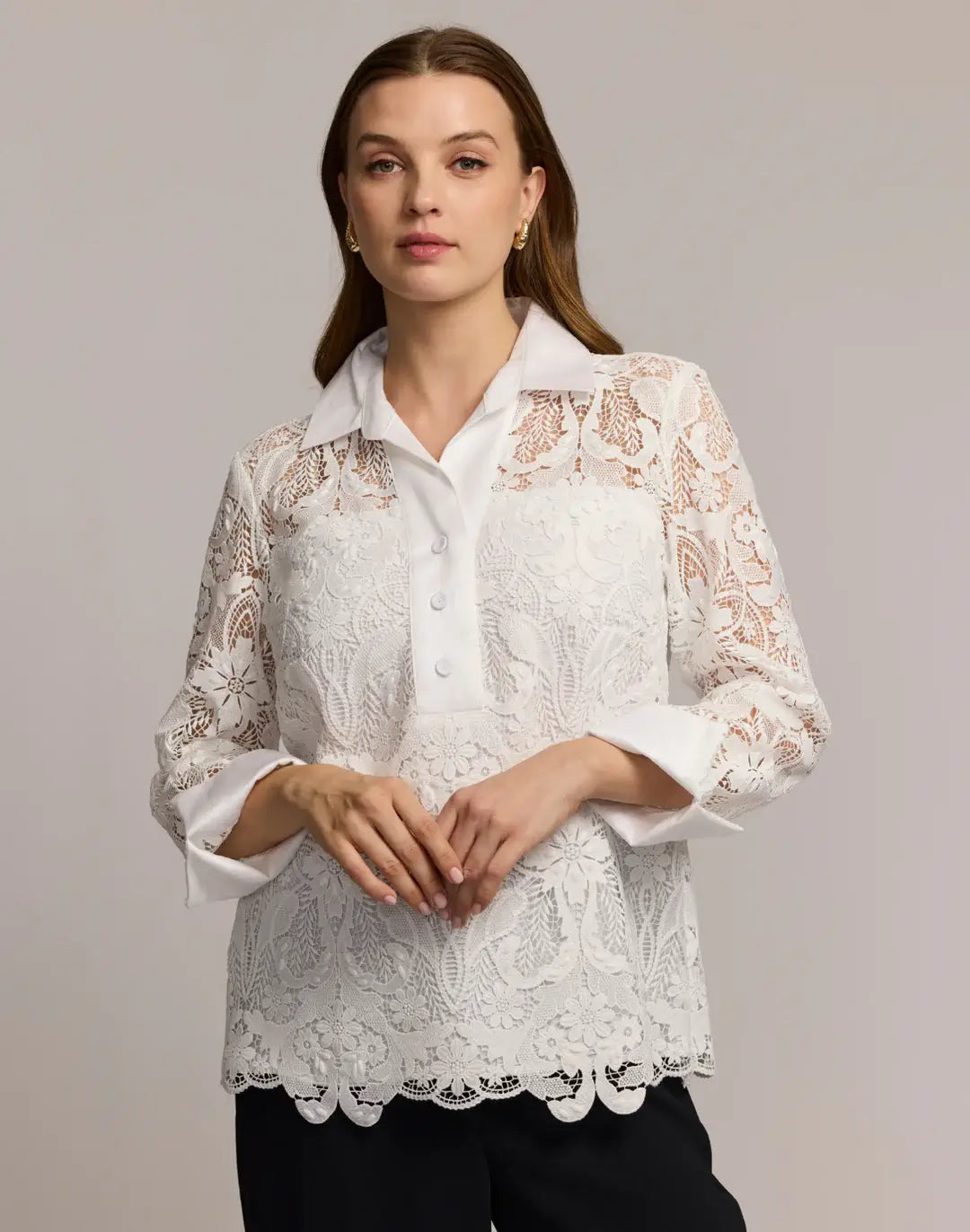 Hinson Wu Aileen Lace Shirt in White - Mildred Hoit