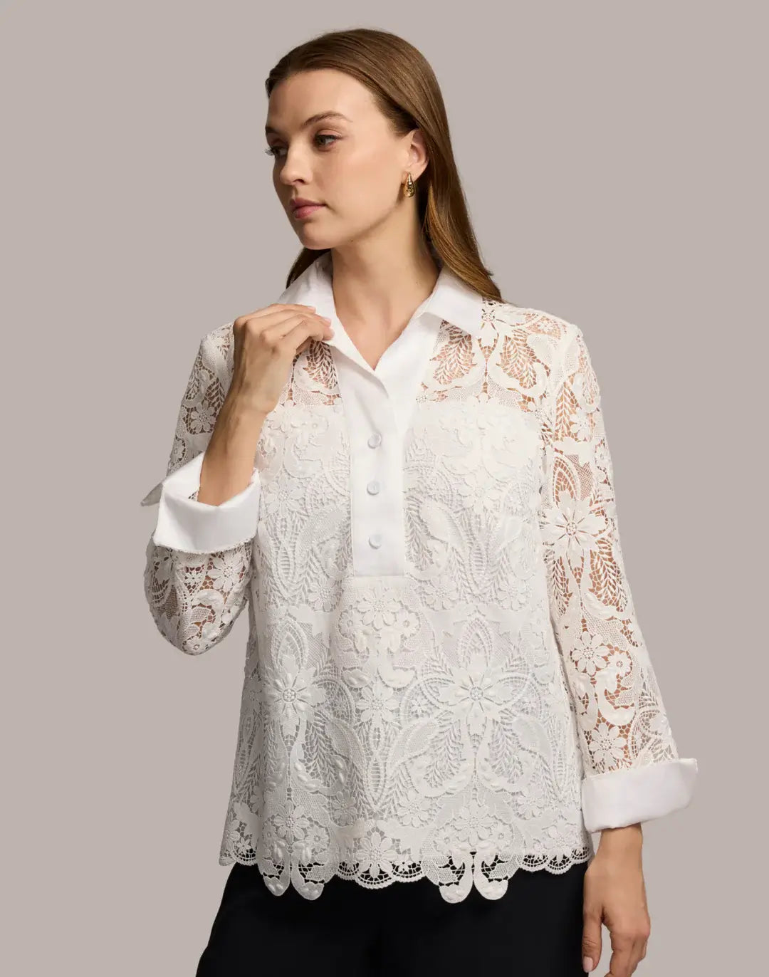 Hinson Wu Aileen Lace Shirt in White - Mildred Hoit