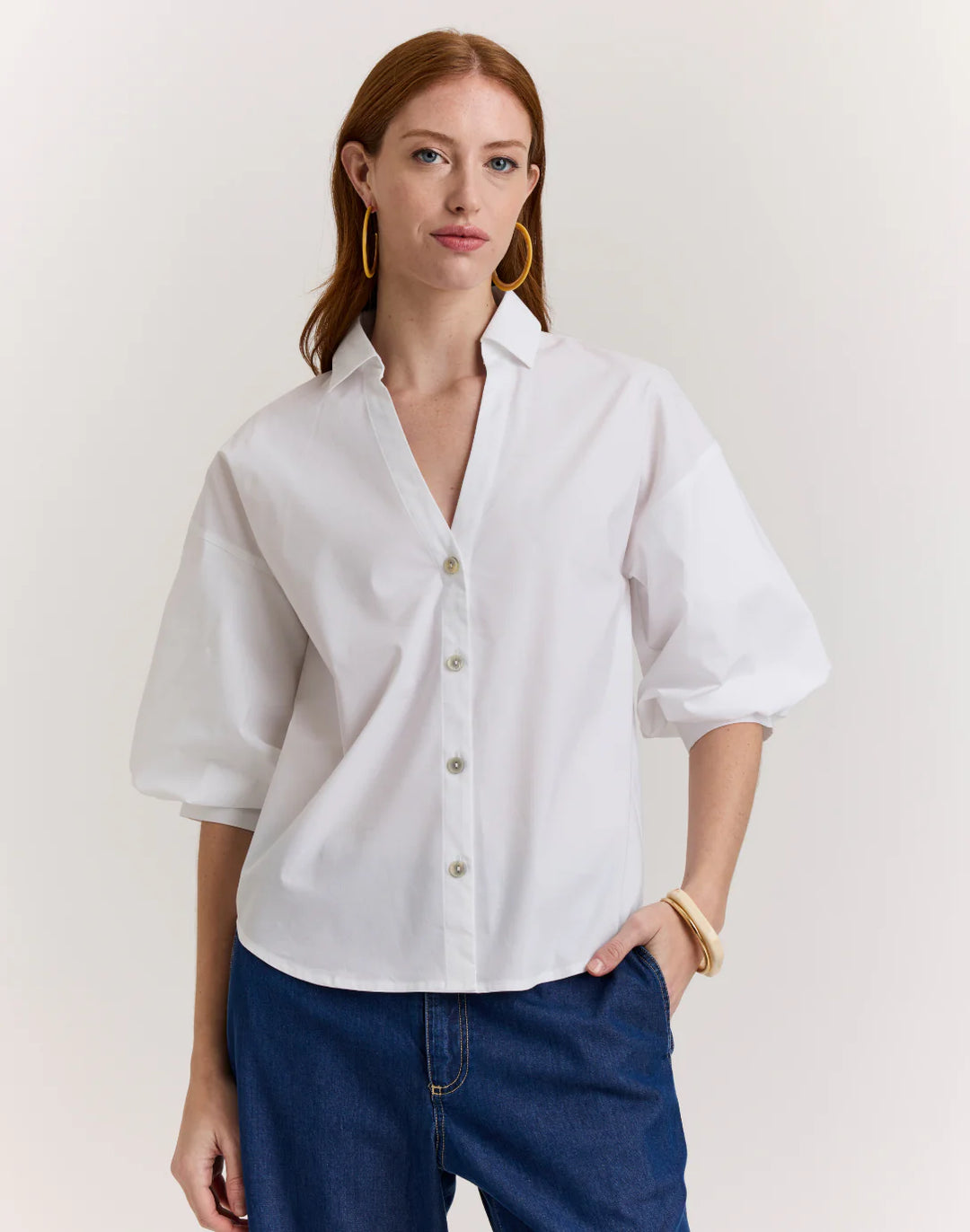 Hinson Wu Lilian Elbow Sleeve Shirt in White - Mildred Hoit
