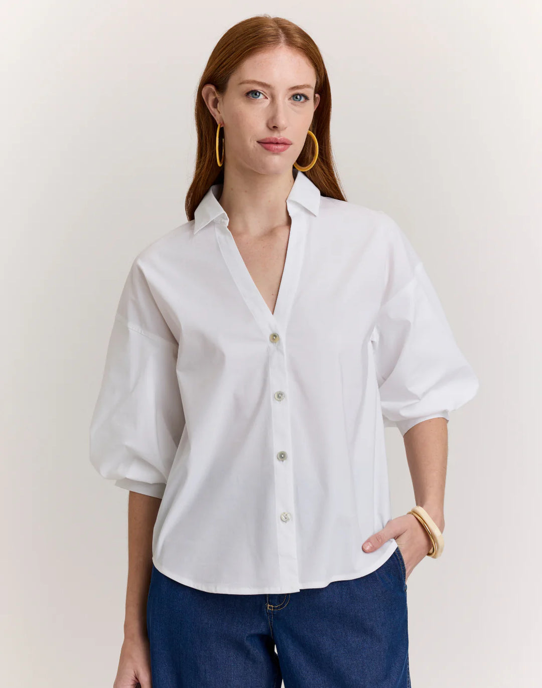 Hinson Wu Lilian Elbow Sleeve Shirt in White - Mildred Hoit