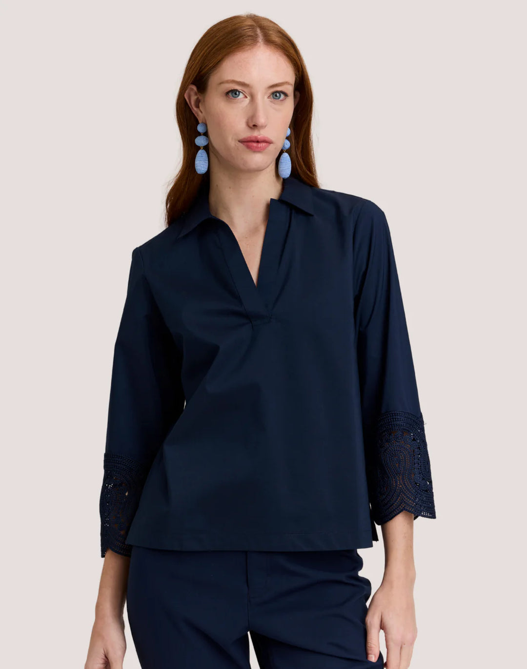 Hinson Wu Mona Bracelet Sleeve Lace Top in Navy - Mildred Hoit